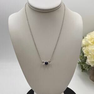 FZN Sterling Silver 925 Three Stone Blue Sapphire and White Topaz Necklace